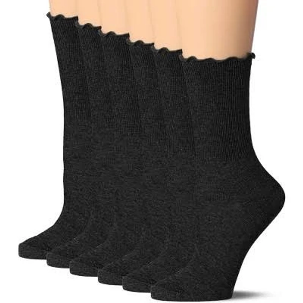 Tipi Toe Womens Elegant Ruffle Trim Crew Socks 6-Pack