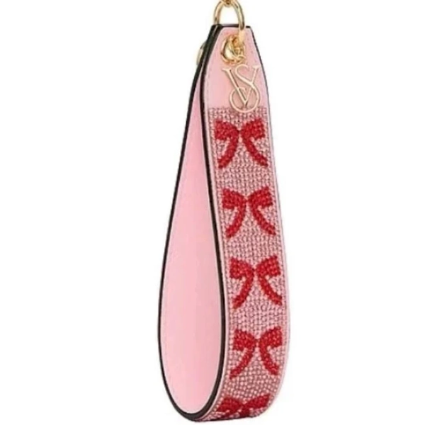 Victoria's Secret VS Bling Rhinestone Wristlet Strap Keychain Pink Bow Logo New - New Vintage & collectibles | Size: s