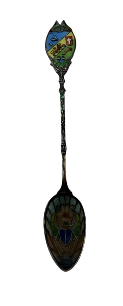 Plique A Jour 800 Silver Spoon French Colonial Algeria ALGER Souvenir Enamel