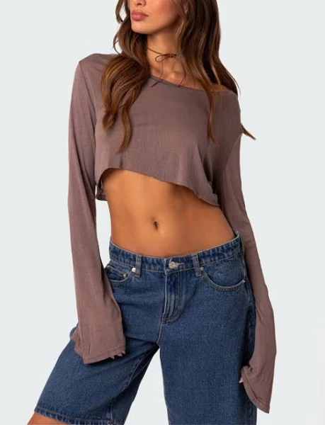 Edikted Women's Sheer Raw Hem Crop Top