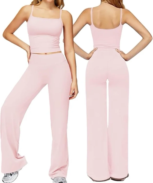 Gym Sets for Women 2 Piece Spaghetti Strap Tank Tops Straight Leggings Bottoms Workout Set Yoga Outfits Tracksuit