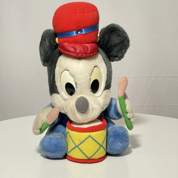 Vtg 80s Disney Baby Toy Mickey Mouse Drum 11” Christmas Plush Applause Drummer