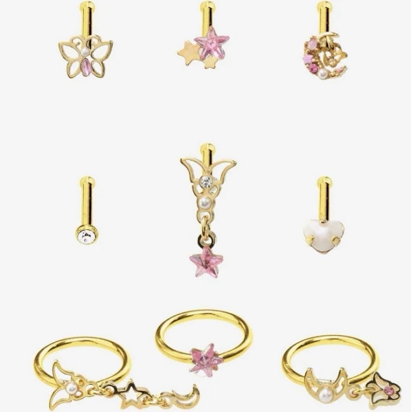 18GBONE Celestial Butterfly Steel Nose Stud & Hoop 9-Pack