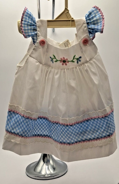 Bryan Baby Dress G787 Ruffles White Lace Eyelet Embroidered Sz L VTG 1980's USA