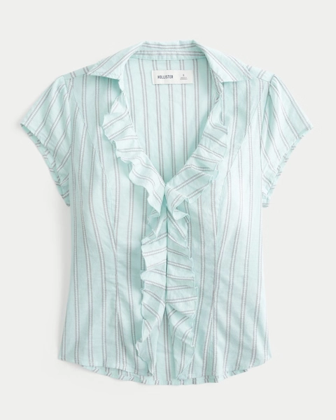 Short-Sleeve Flyaway Ruffle Shirt