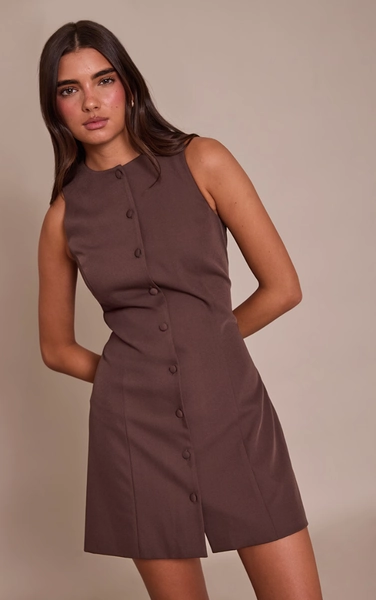 Chocolate Boat Neck Button Down Bodycon Dress | Dresses | PLT USA