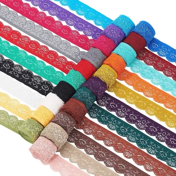 42 Yards 1" Wide Lace Elastic Trim - Assorted Colors, Flower Edge