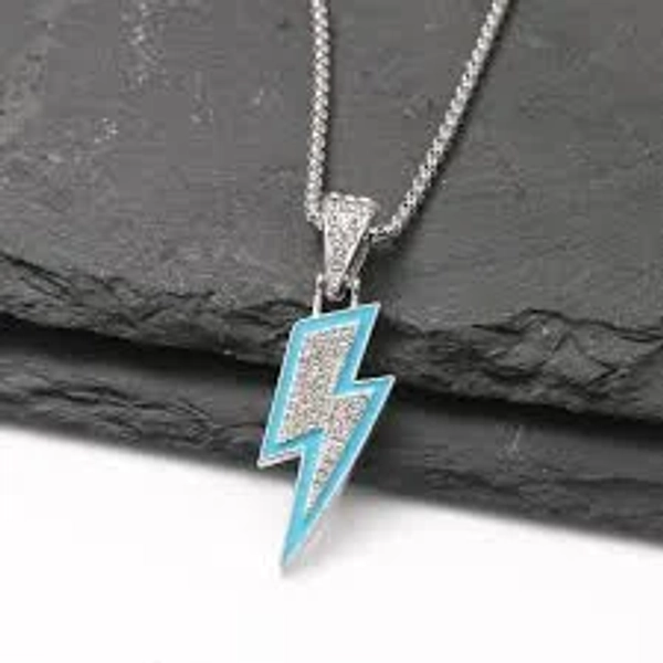 Trendy Drip Spot Drill Lightning Personalized Hip Necklaces - Drip Spot Drill Lightning-Blue/Square Pearl Chain 70cm