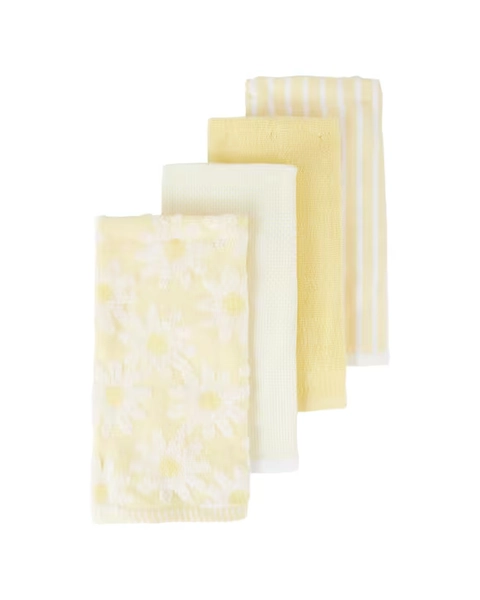 4 Pack Daisy Terry Tea Towels - Green - One Size