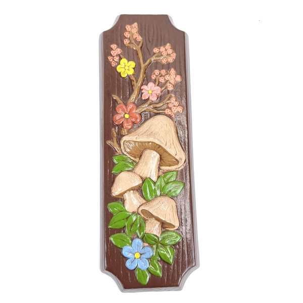 Vintage Hand-Painted Chalkware Mushroom Wall Plaque 3D Floral Cottagecore MCM