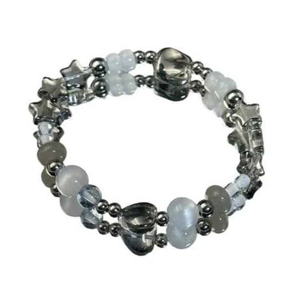 Milue Crystal Star Bracelets Y2k Heart Bead Wristband Jewelry Gift for Girl Women, Women's, Size: One size, White