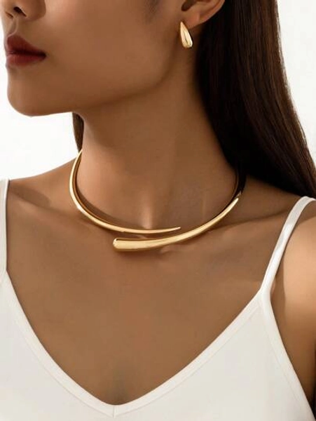 1 set di Collana a collo di bottone e orecchini a goccia d'acqua semplici e eleganti in lega, adatto all'uso quotidiano delle donne come regalo per l'estate al mare