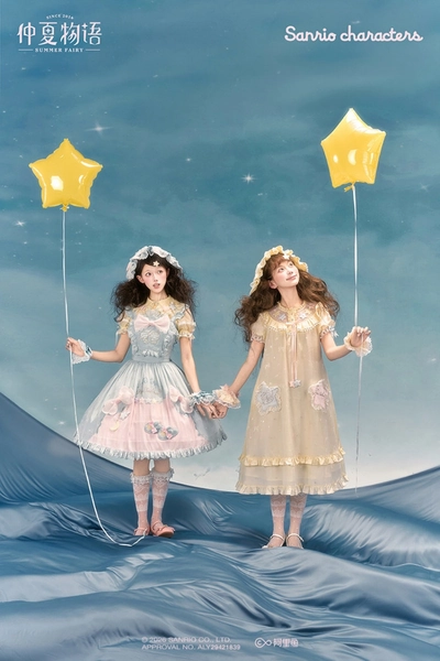 Summer Fairy Sanrio Collaborated The Twins Lolita Yellow OP and Pink Blue JSK