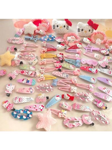 Sanrio Random Style(Authorized)19pcs/21pcs/30pcs/50pcs Cute Japanese KT Hello Kitty Cartoon Hair Clips 19-Piece Set, Back Hair Clip For Girls' Hair Accessories And Headbands With Bows Hair Accessories