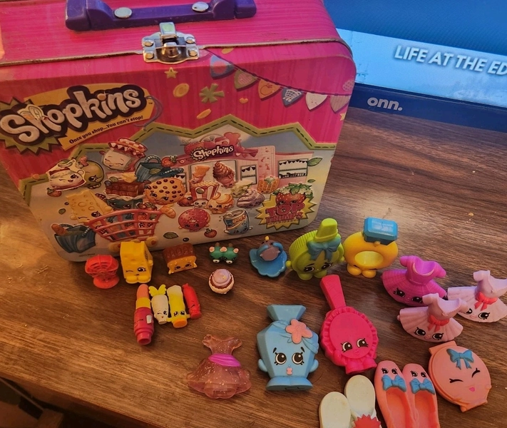 2013 SHOPKINS  Collectible Tin And 22 Figures  Handle Lunchbox Pink Toy