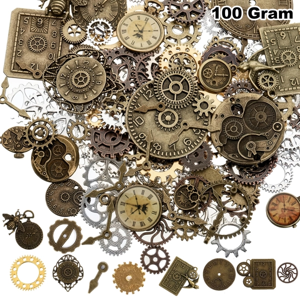 100G Gear Pendant, Mixed Vintage Watch Gear Set, Metal Steampunk Pendant, Suitable for Handmade And Jewelry Making Accessories, Without Battery