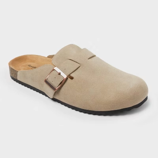 Men's Oswald Clogs - Goodfellow & Co™ Taupe 10: Slip-On Leather Flats, Contoured Footbed, Flexible TPR Outsole