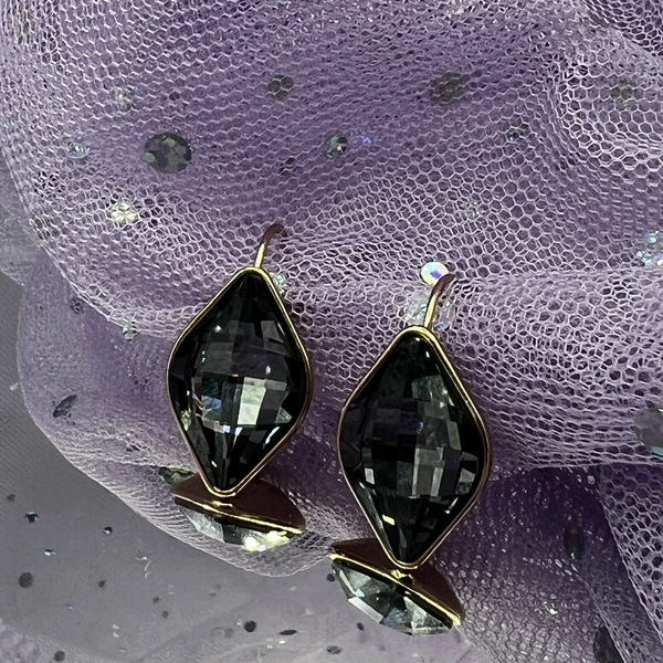 18ct Gold Plated Black Cubic Zirconia Earrings Non Allergic Jewellery
