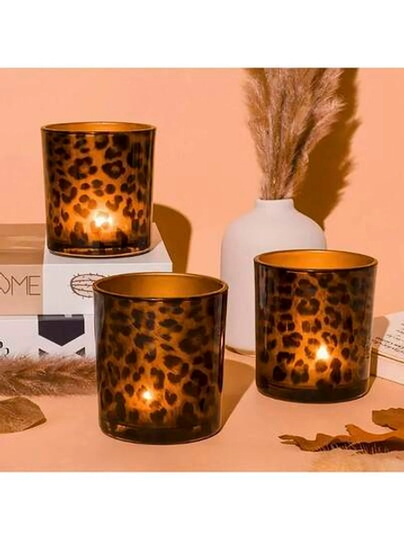 3pc Vintage Leopard Print Candle Holder, Empty Cup, Romantic Candlelight Dinner Decor, Aromatherapy Candle Cup, Desktop Decor, Holiday Party Supplies, Gift For Family And Friends - Size 1pc