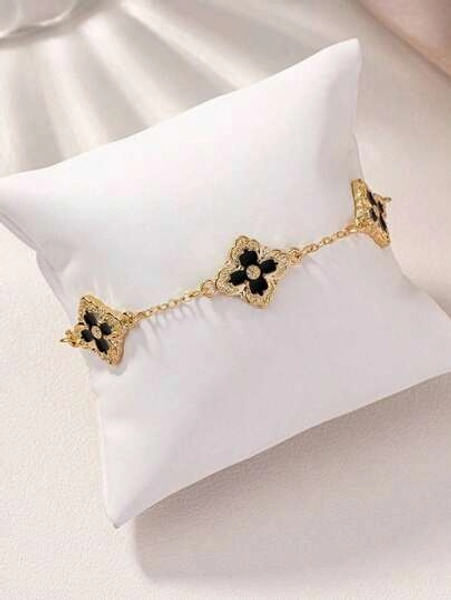 1pc Summer Cool & Luxurious Four Leaf Clover & Floral Bracelet Women, With Vintage Character And High-End Feeling, Daily Wear And Mother's Day, Suitable Beach Holiday Style Valentines,Mom,Mother,Mother's Day,