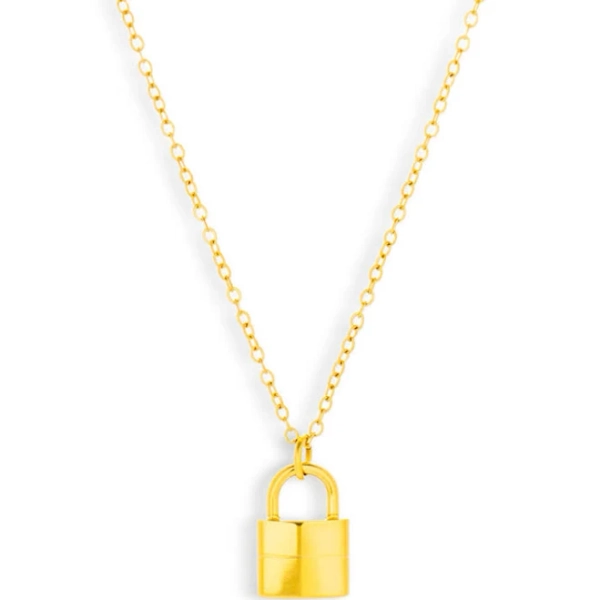 18K Gold Plated Stainless Steel Waterproof Lock Pendant Necklace