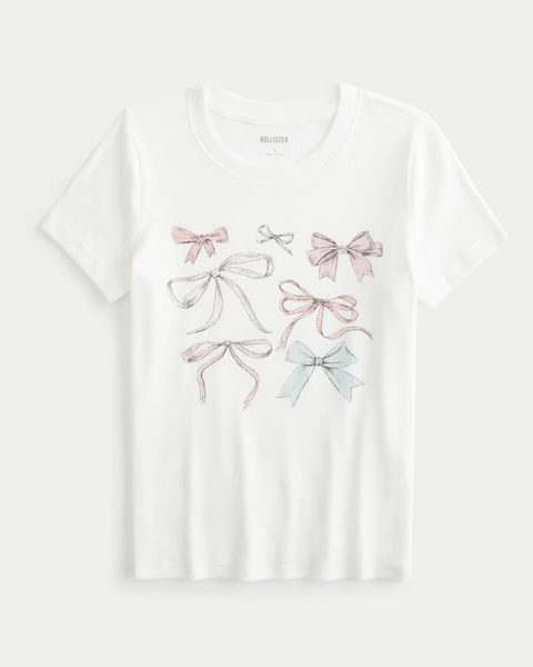 Ribbed Longer-Length Bow Graphic Baby Tee