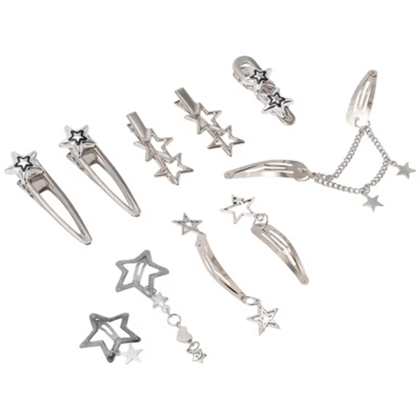 Unique Bargains Women's Stars Hair Clips Silver Tone 10 Pcs