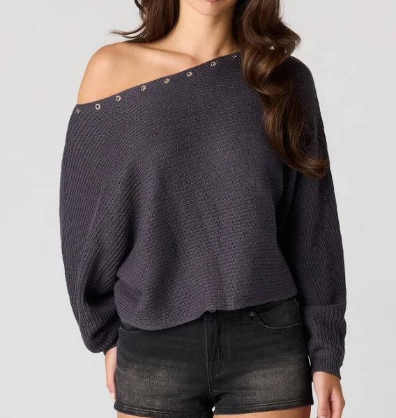 Urban Planet Women's Eyelet Off-Shoulder Sweater