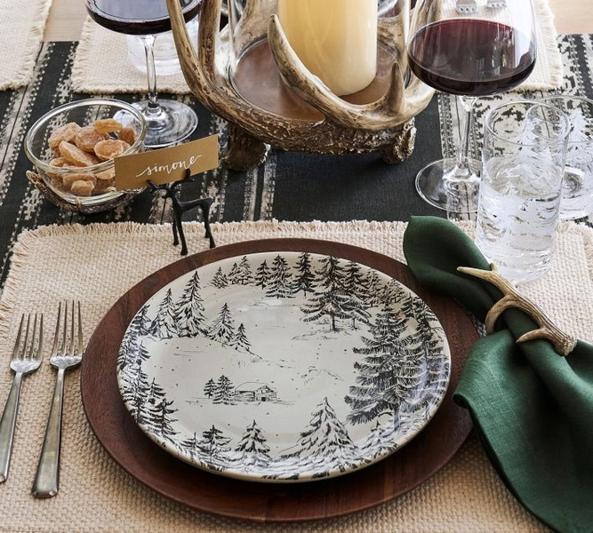 Rustic Forest Stoneware Dinner Plates - Set of 4