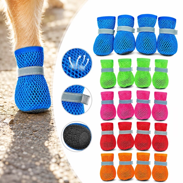 Dog Summer Boots, 4-Pack Breathable Mesh Dog Shoes with Anti-Slip Soft Rubber Sole, Reflective Adjustable Paw Protectors, Blue, S - Walmart.com