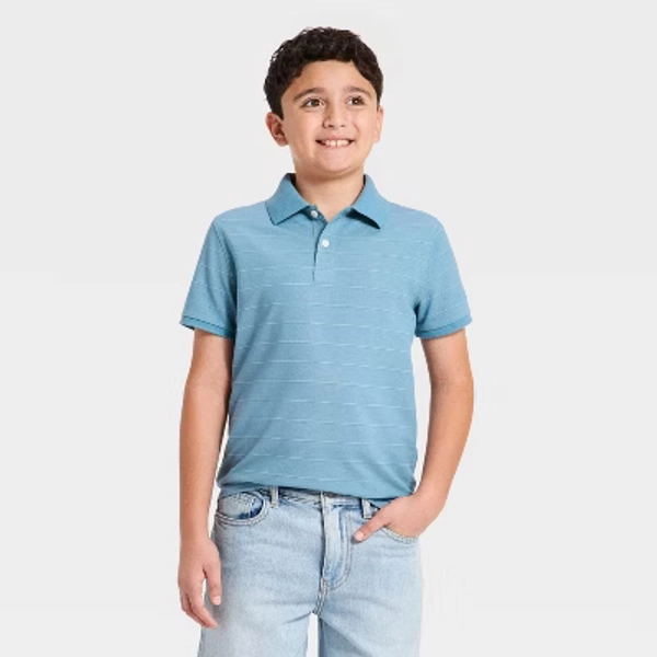 Boys' Short Sleeve Pique Striped Polo Shirt - Cat & Jack™ Blue M