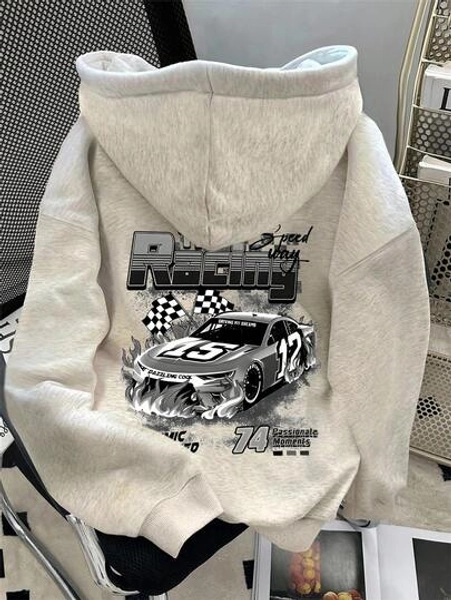 SHEIN Women's Casual Car Print Drop Shoulder Hoodie, Autumn/Winter Fall Cloth For Women