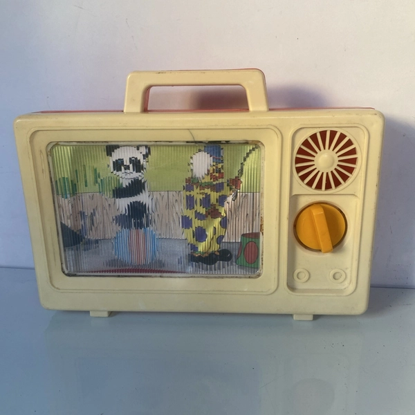 Musical Television Wind Up Toy Moving Screen Vintage baby sleep 80s clown panda 