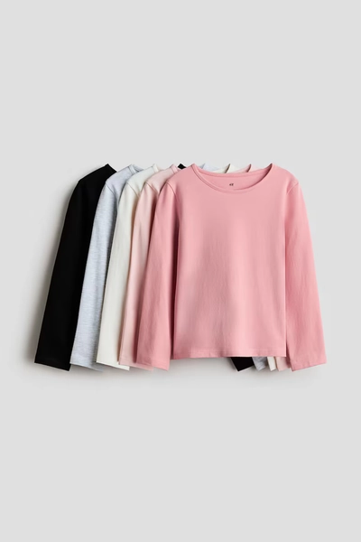 5-Pack Long-Sleeved T-Shirts - Dusty pink/cream
