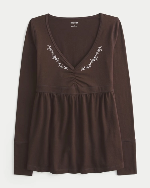 Long-Sleeve Pinch Bust Babydoll Top