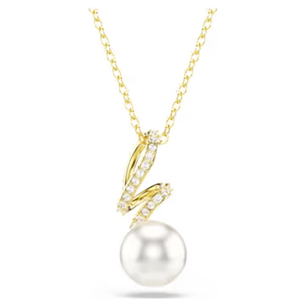 Gabriella pendant, Crystal pearl, Round cut, White, 18K gold finish