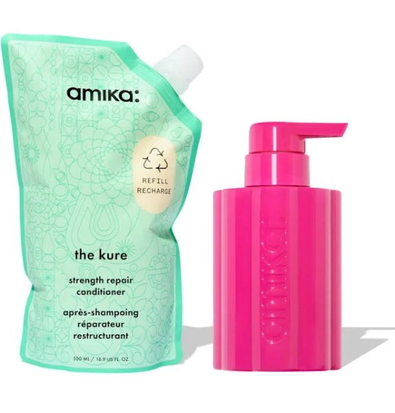 Amika The Kure Bond Repair Refillable Conditioner Bottle and Pouch Set