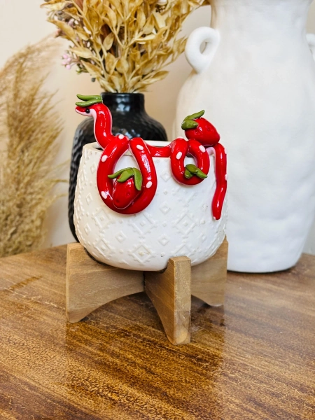 Strawberry Snake Pot Perch - Plant Pot Decoration