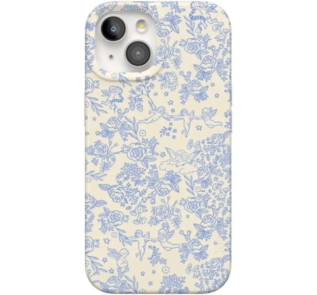 Casely iPhone 15 Compatible with MagSafe Cupid's Canvas Periwinkle Floral Case