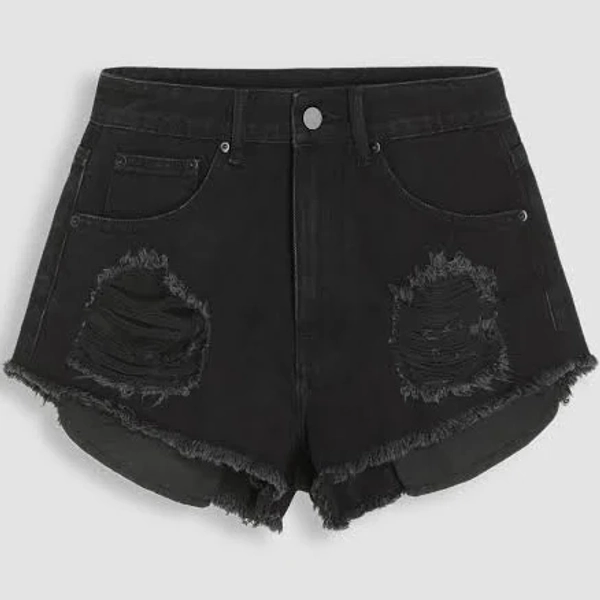 CIDER Solid Raw Hem Ripped Denim Shorts Womens for School Back-to-School