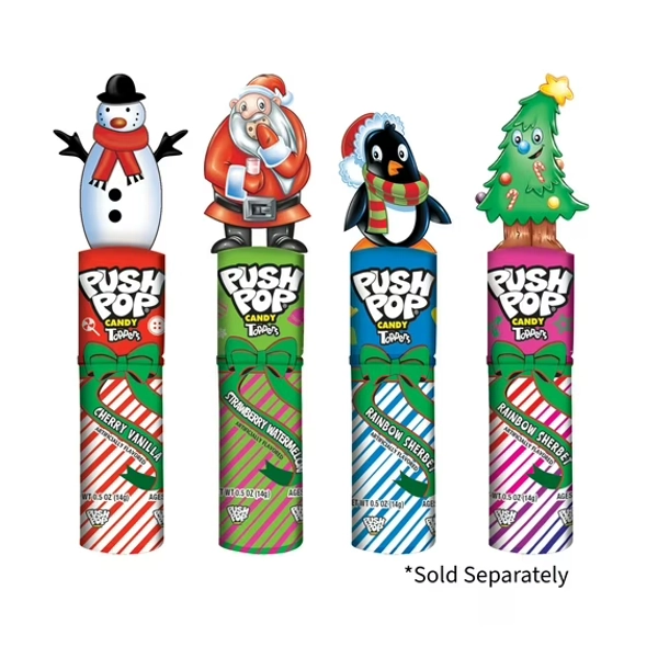 Push Pop Toppers Christmas Lollipop Candy, Individual Candy, Assorted Flavors, 0.5 oz.