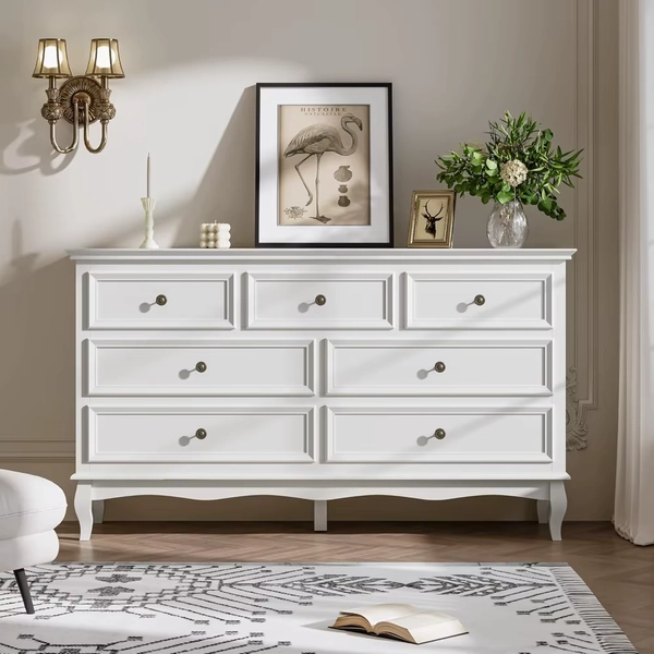 Modern 7-Drawer Dresser in White with Solid Wood Legs and Painted Wood Storage Cabinet - AliExpress 