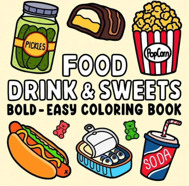 1pc 52 Page Food Drink & Sweets_coco Coloring Book For Adults And Kids, Bold And Easy Back To School Wyo Colouring Book Gifts Toys For Girls And Boys