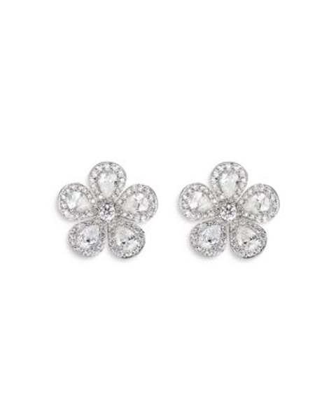 18K White Gold Classic Flower Earrings with Diamonds, 4.42 tcw