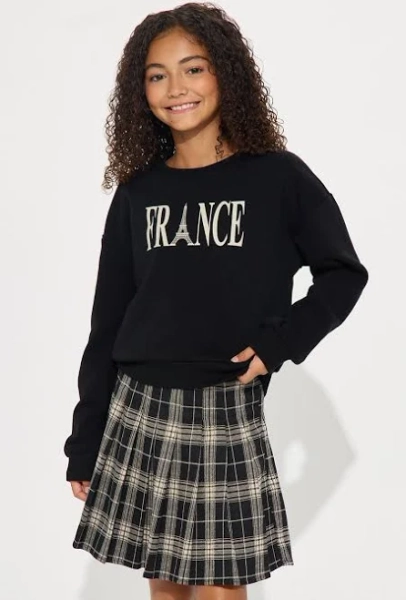 Fashion Nova Kids' Mini Love from France Pullover Sweatshirt and Skirt Set