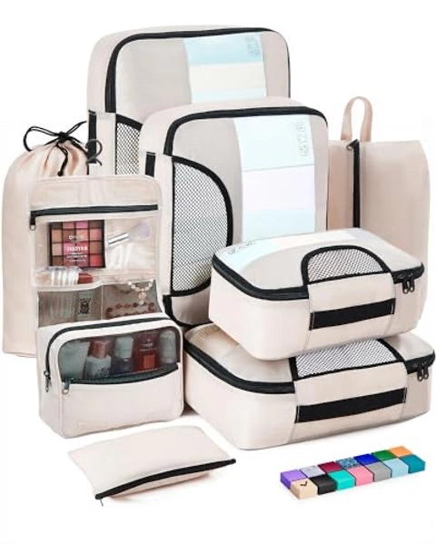 Veken 8 Set Packing Cubes for Suitcases, Luggage Organizer Bags Set for Carry on, Travel Gifts for Mom, Travel Essentials for Women, Travel Accessories in 4 Sizes(Extra Large, Large, Medium, 