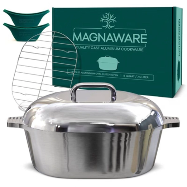 MAGNAWARE 8 Qt Cast Aluminum Oval Dutch Oven with Lid – Serves 8-12, Roasts, Stews & Cajun Cooking