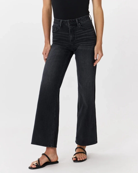 Bella Stretch Wide Leg Jeans in Faded Black