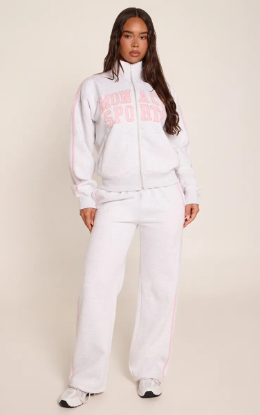 Ash Grey Contrast Stripe Wide Leg Joggers