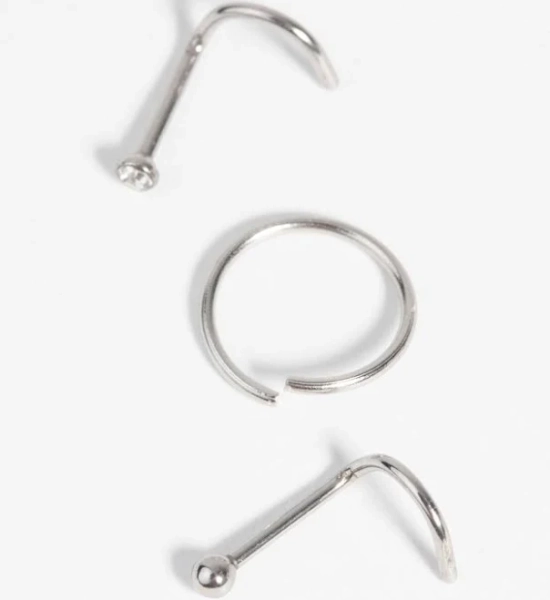 Lovisa Women's Surgical Steel Nose Stud & Ring Pack with Diamantes